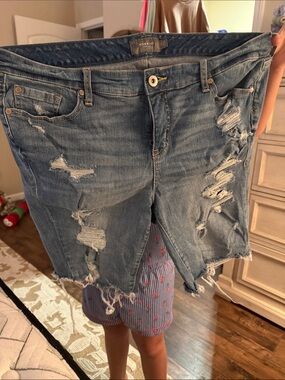 torrid faded blue distressed denim bermuda shorts